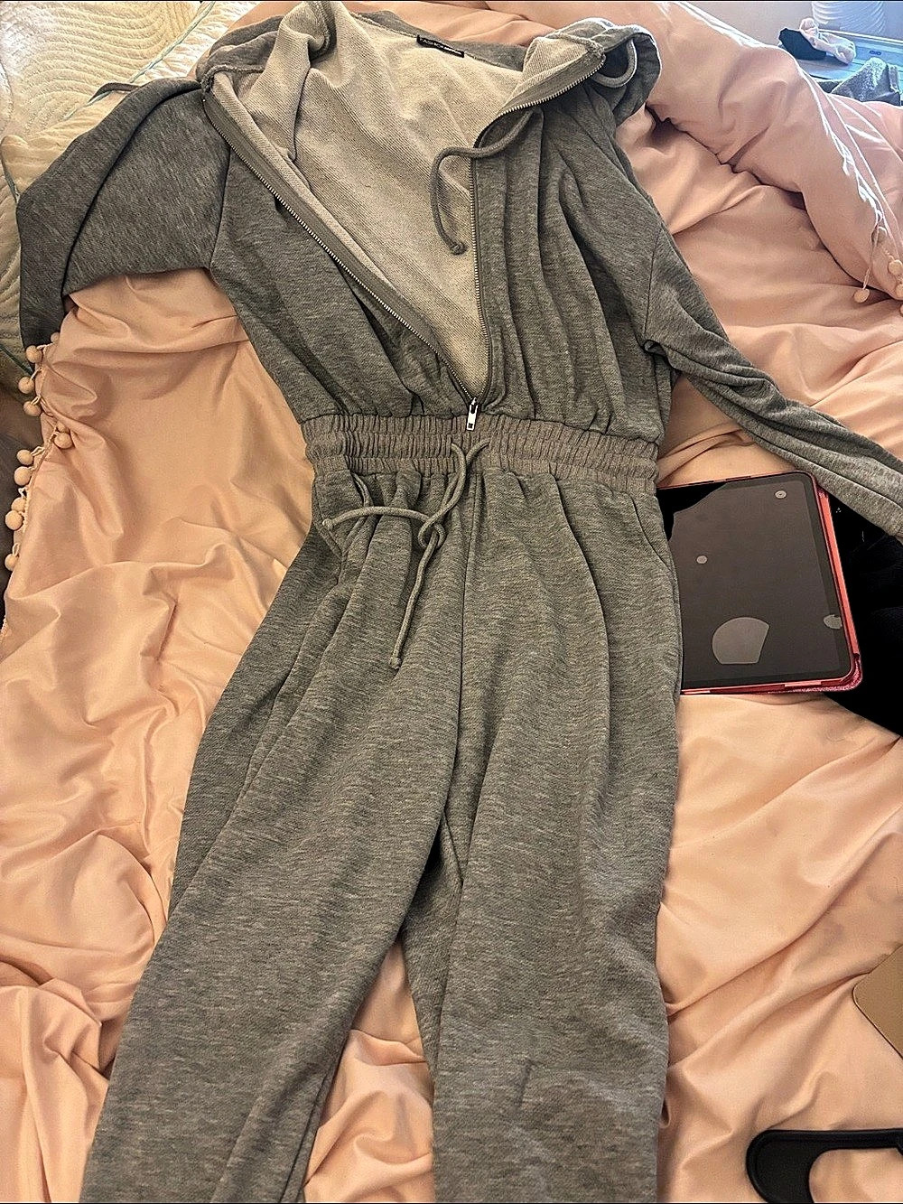 Gray Hooded Jumpsuit